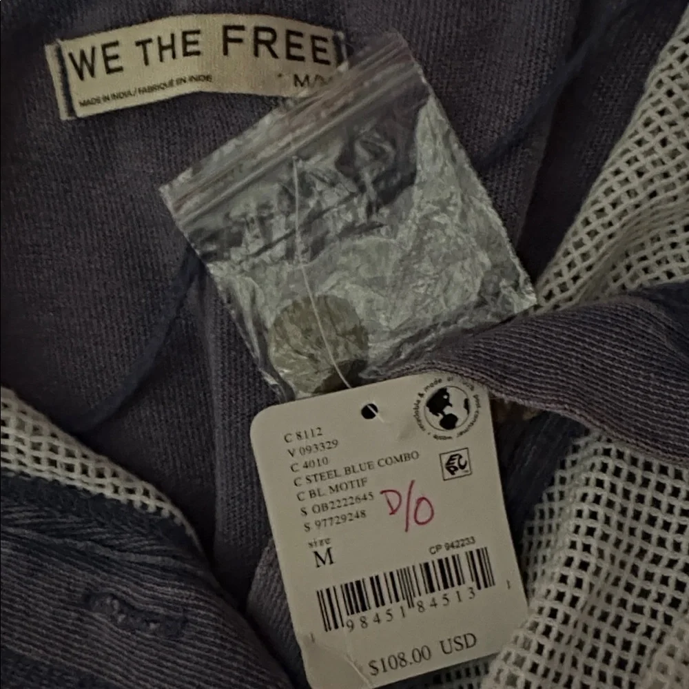 Free People We The Free Karlie Polo Shirt, Steel Blue Combo, Mesh, Size Medium
